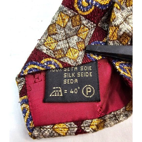 Ermenegildo Zegna Mens Silk Tie Burgundy Gold Blue Geometric Pattern 4" Wide - Picture 2 of 6